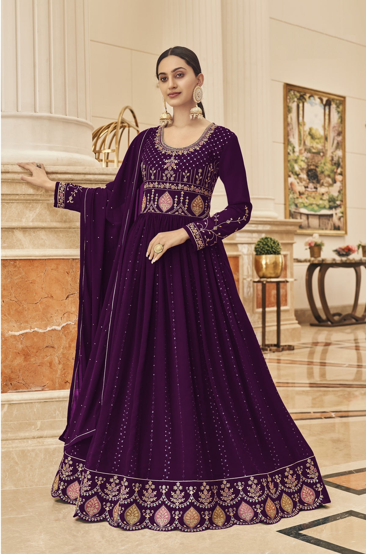 Purple Color Heavy Faux Georgette With Sequence Work Anarkali Salwar Suit - Joshindia