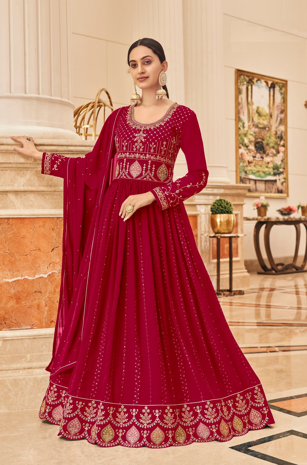 Pink Color Heavy Faux Georgette With Sequence Work Anarkali Salwar Suit - Joshindia