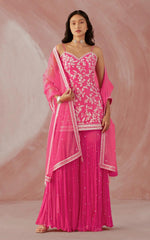 Pink Color Hevey Faux Georgette With Embroidery And Mirror Work Fancy Palazzo suit - Joshindia
