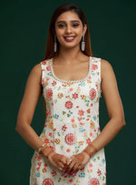 White Color Hevey Faux Georgette Embroidery And Mirror Work Fancy Palazzo suit - Joshindia