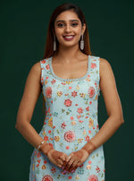SKy Blue Color Hevey Faux Georgette Embroidery And Mirror Work Fancy Palazzo suit - Joshindia