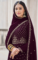 Wine Color Embroidered Designer Palazzo Salwar Kameez - Joshindia