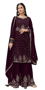 Wine Color Embroidered Designer Palazzo Salwar Kameez - Joshindia
