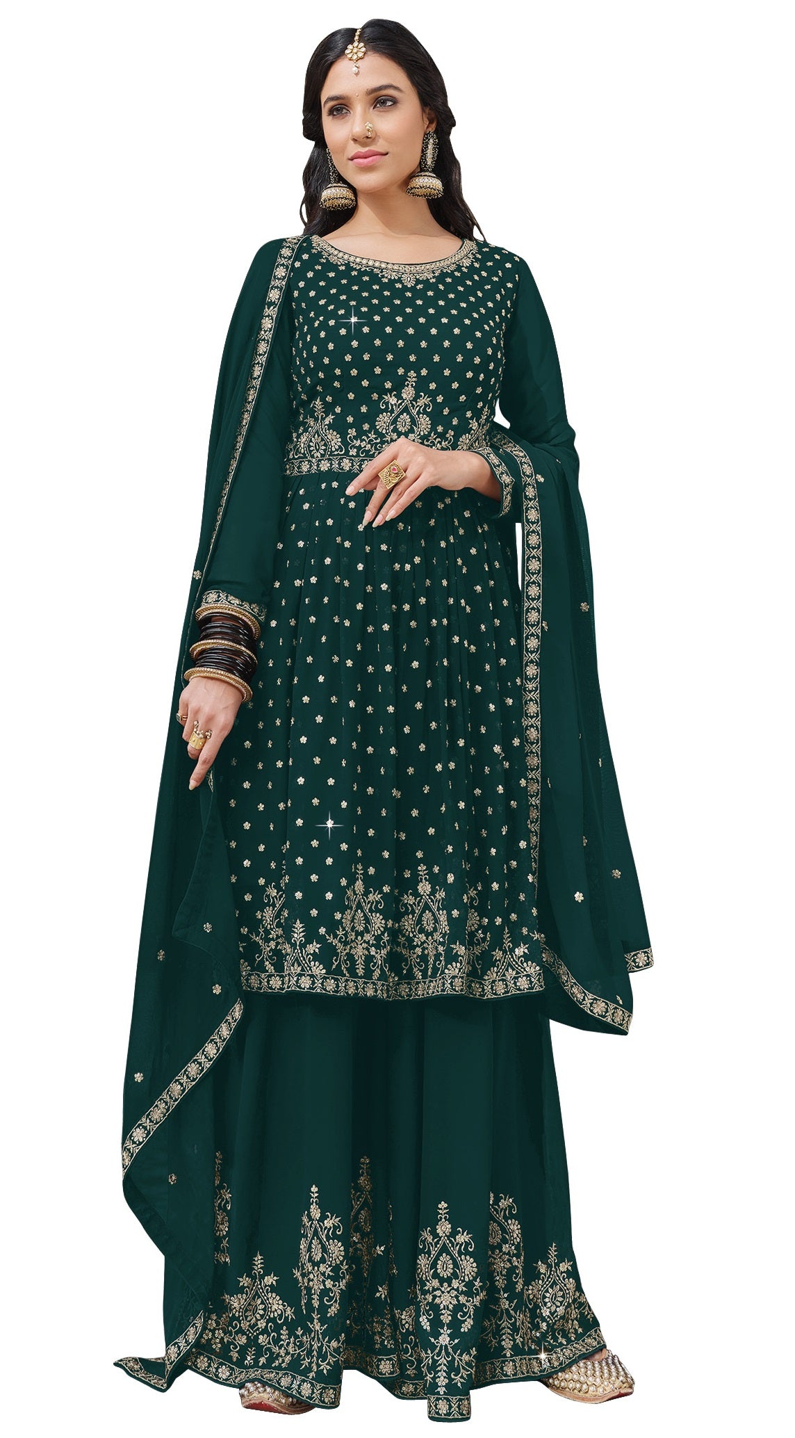 Green Color Embroidered Designer Palazzo Salwar Kameez - Joshindia