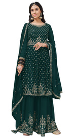 Green Color Embroidered Designer Palazzo Salwar Kameez - Joshindia