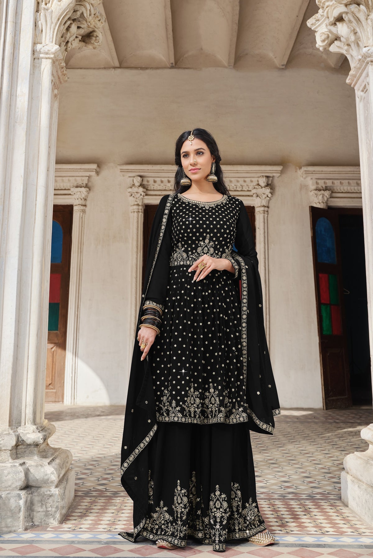 Black Color Embroidered Designer Palazzo Salwar Kameez - Joshindia
