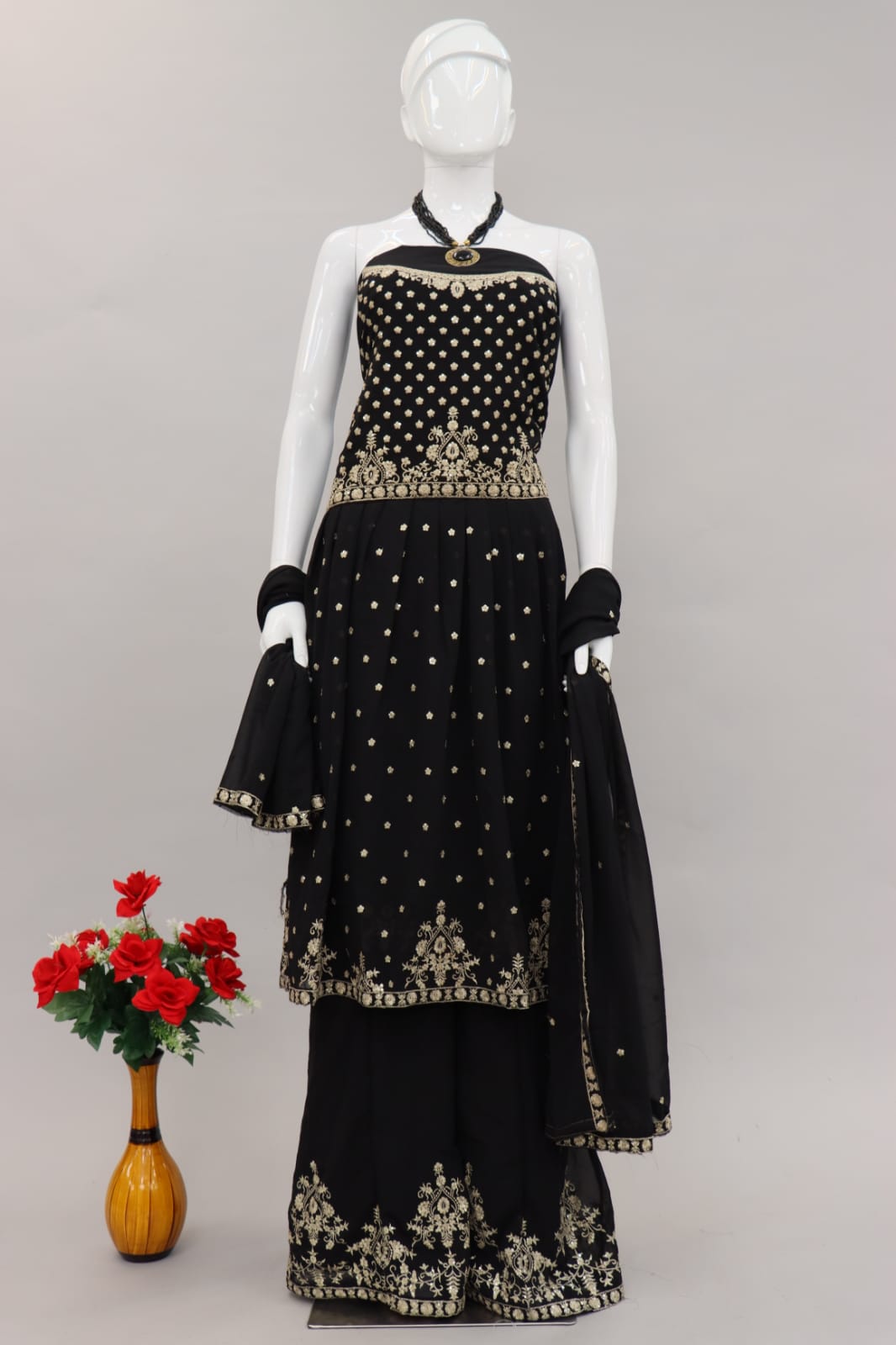 Black Color Embroidered Designer Palazzo Salwar Kameez - Joshindia