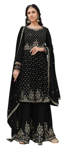 Black Color Embroidered Designer Palazzo Salwar Kameez - Joshindia