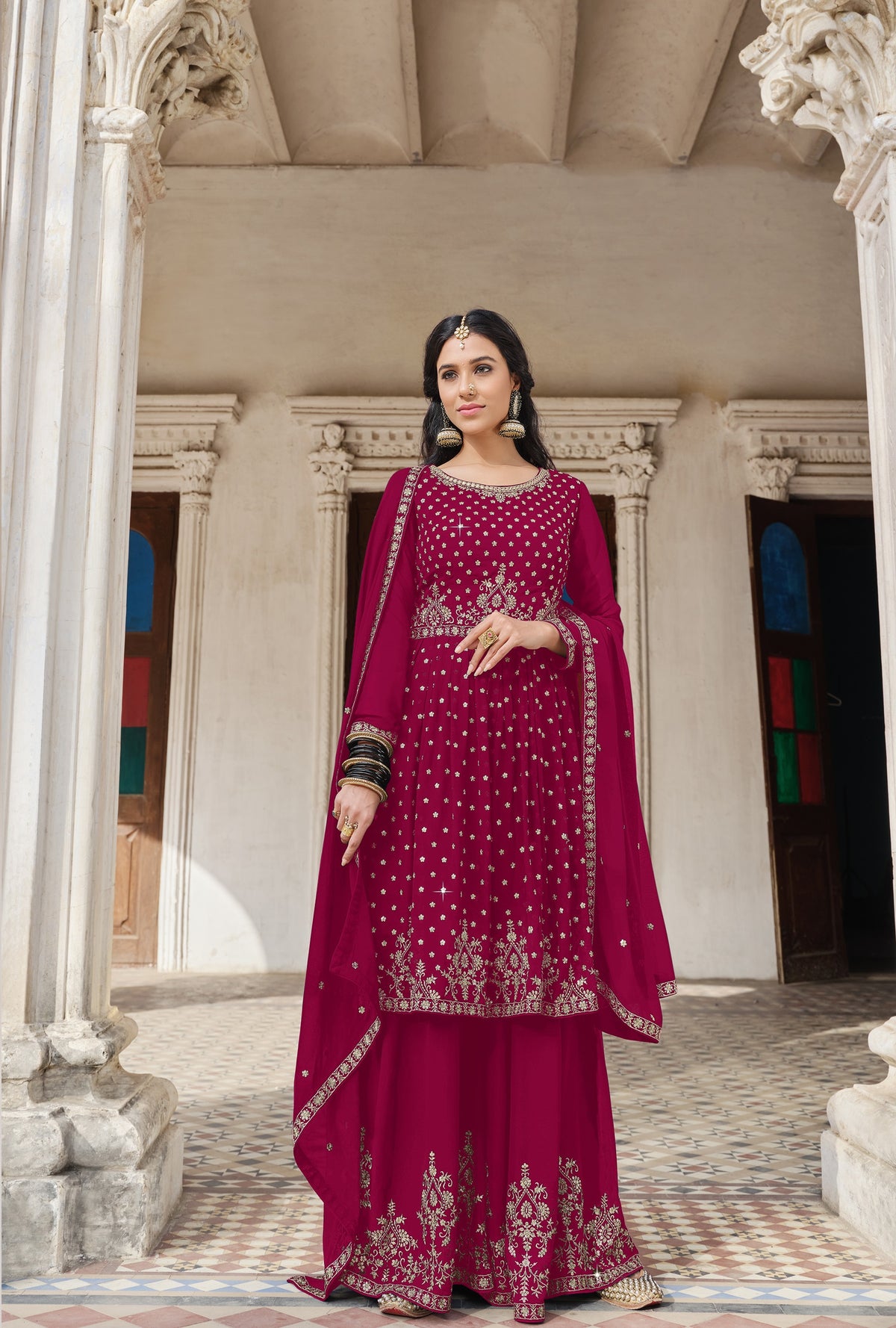 Pink Color Embroidered Designer Palazzo Salwar Kameez - Joshindia