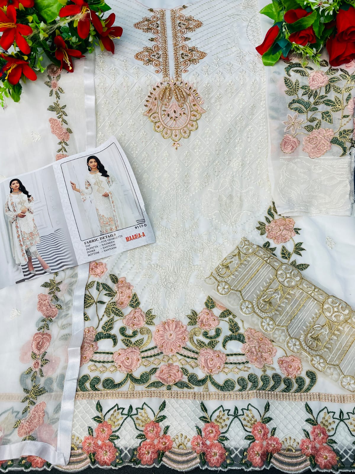 White Color Faux Georgette Straight Salwar Suit - Joshindia