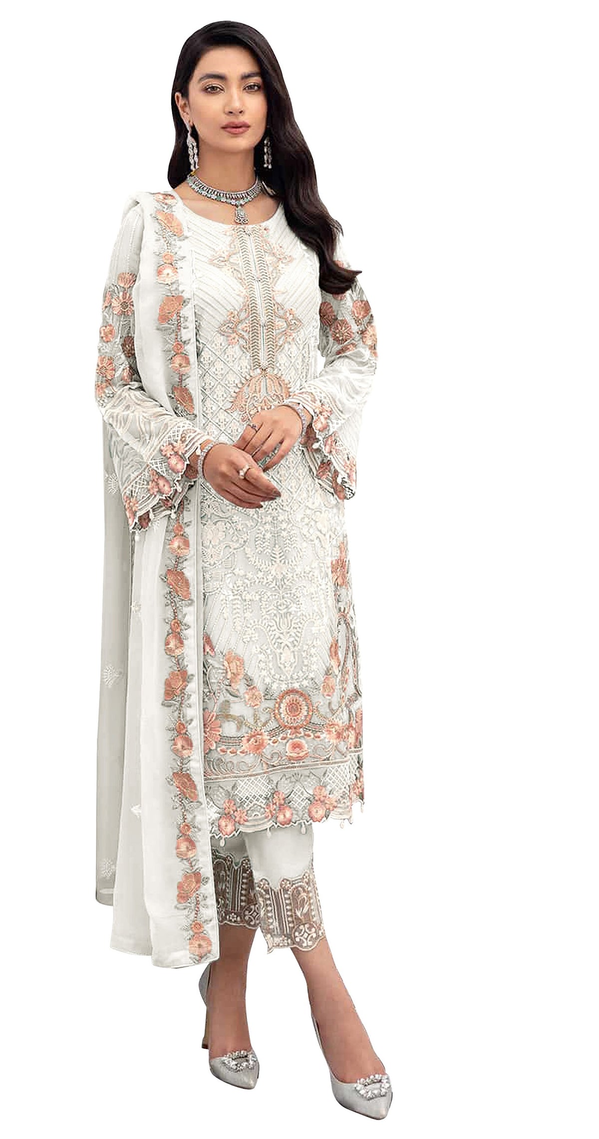 White Color Faux Georgette Straight Salwar Suit - Joshindia