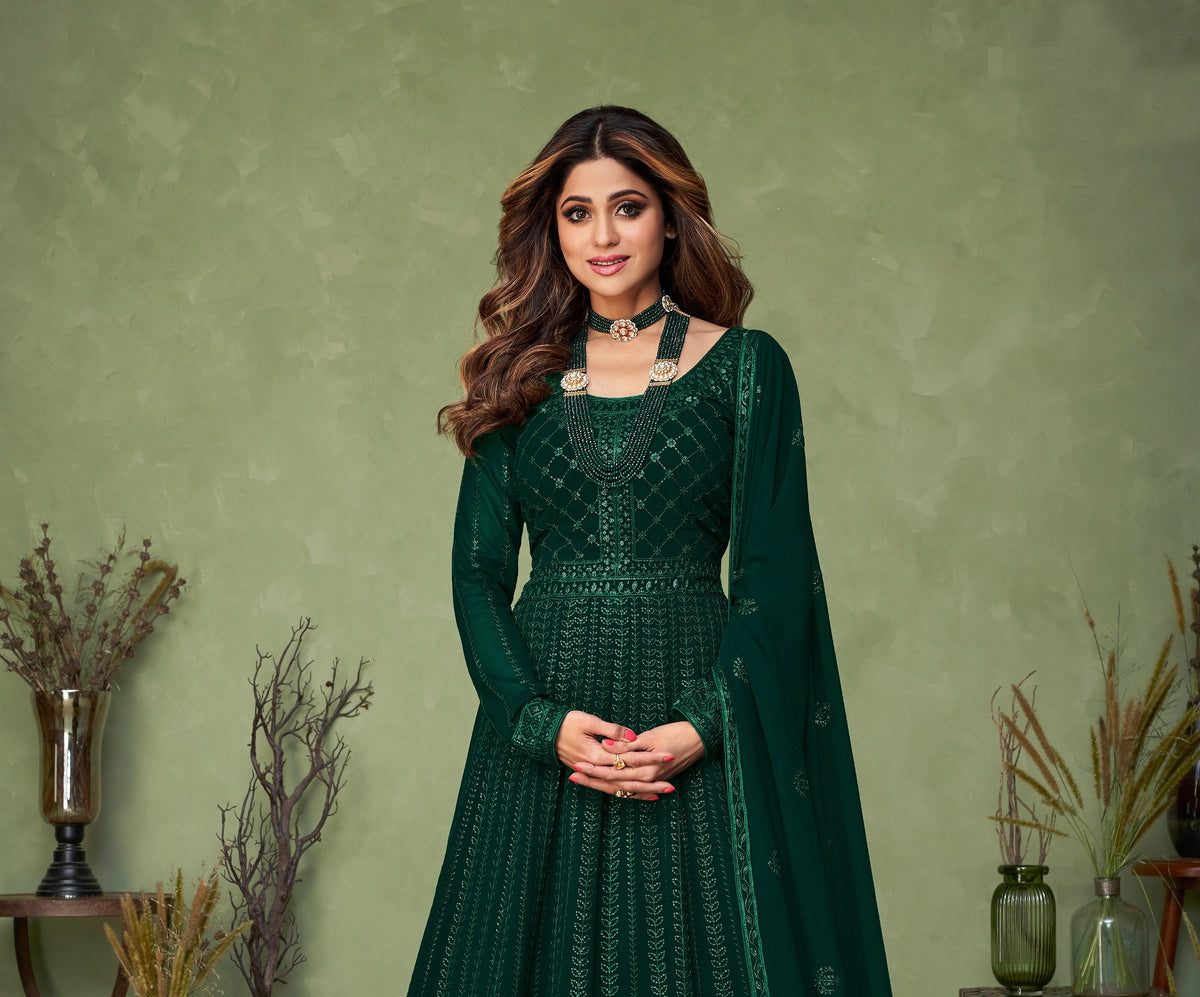 Green Color Heavy Sequence Work Anarkali Salwar Suit - Joshindia