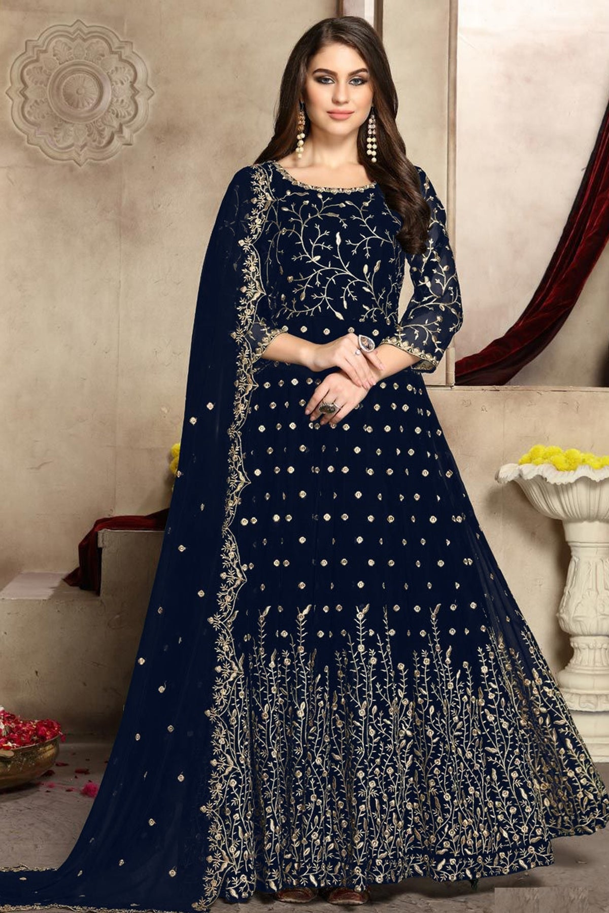 Blue Color Heavy Fox Georgette Long Anarkali Salwar Suit - Joshindia