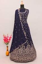 Blue Color Heavy Fox Georgette Long Anarkali Salwar Suit - Joshindia