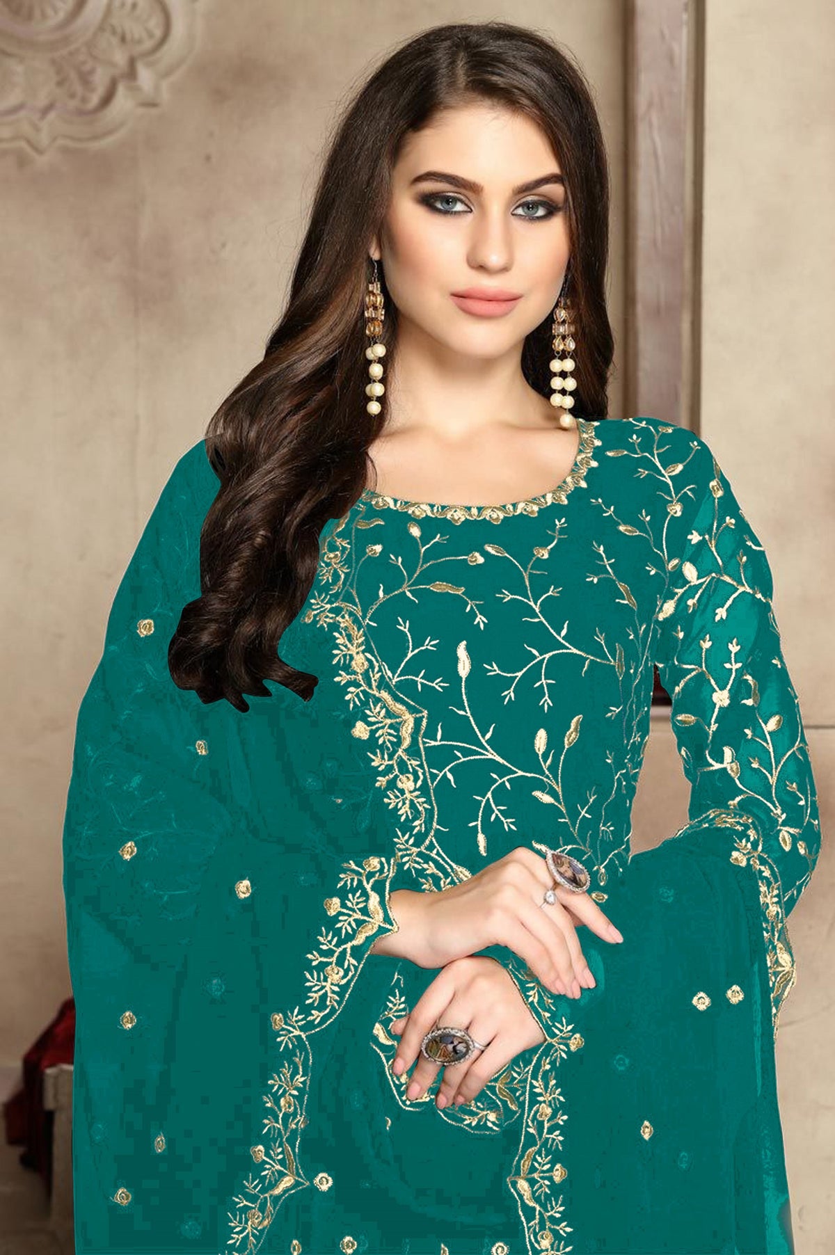 Sky Blue Color Heavy Fox Georgette Long Anarkali Salwar Suit - Joshindia