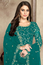 Sky Blue Color Heavy Fox Georgette Long Anarkali Salwar Suit - Joshindia