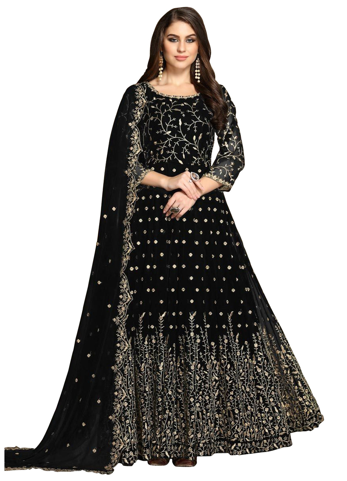 Black Color Heavy Fox Georgette Long Anarkali Salwar Suit - Joshindia