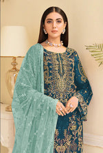 Sea Blue Color Heavy Georgette Straight Salwar Suit - Joshindia