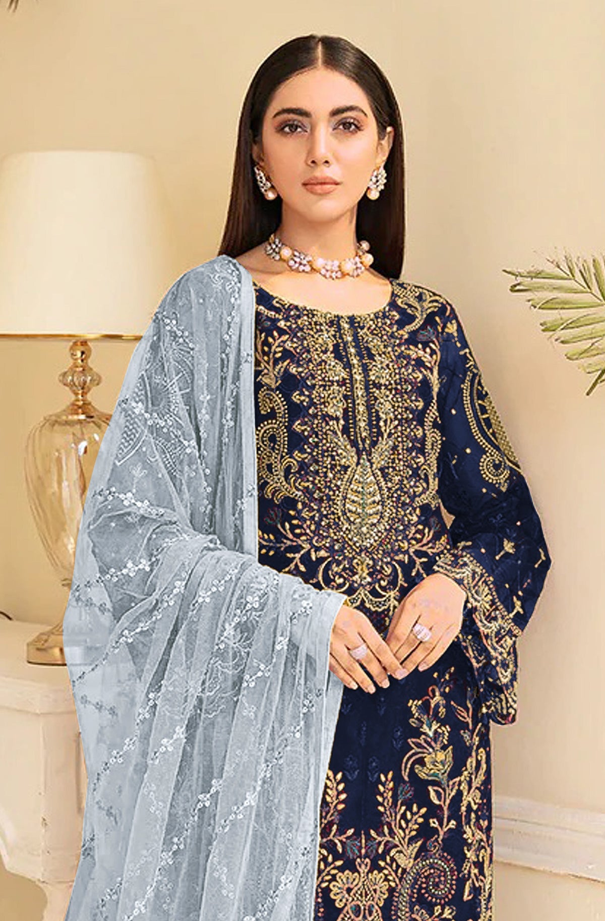 Blue Color Heavy Georgette Straight Salwar Suit - Joshindia