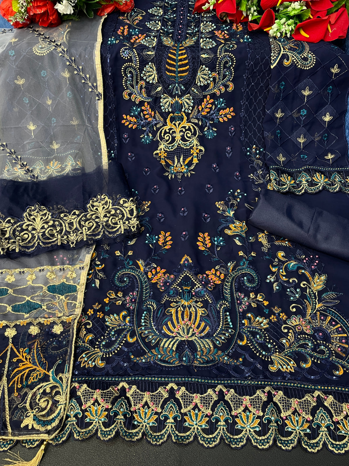 Blue Color Heavy Georgette Straight Salwar Suit - Joshindia