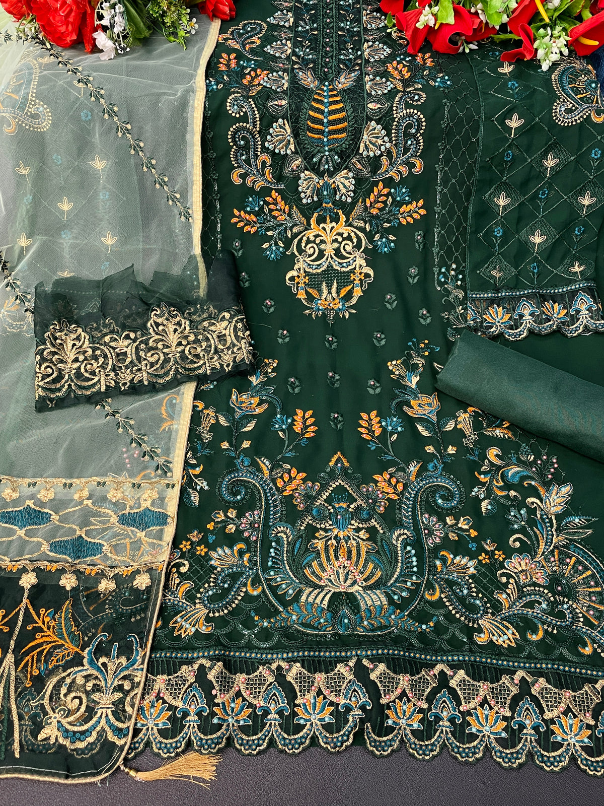 Green Color Heavy Georgette Straight Salwar Suit - Joshindia