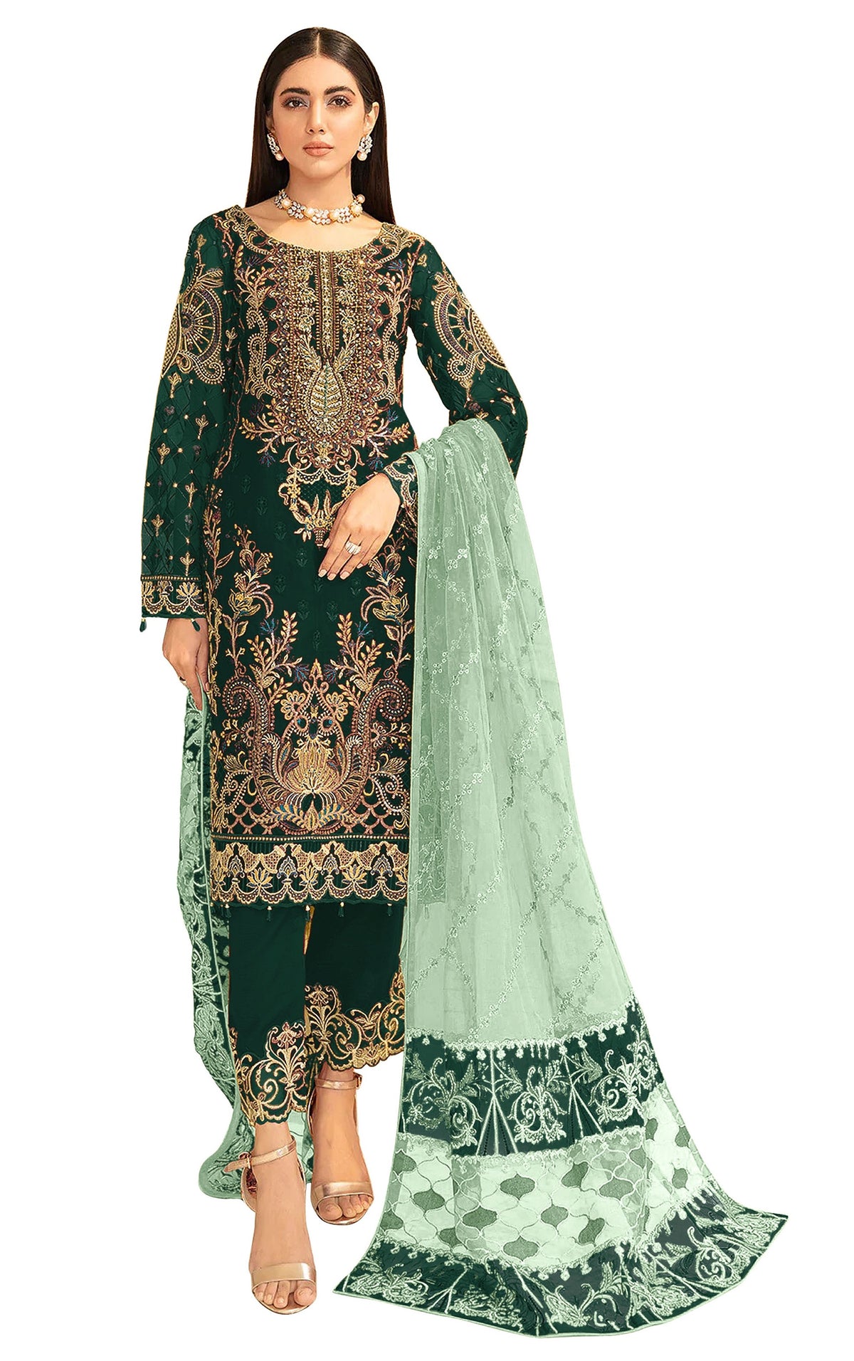 Green Color Heavy Georgette Straight Salwar Suit - Joshindia