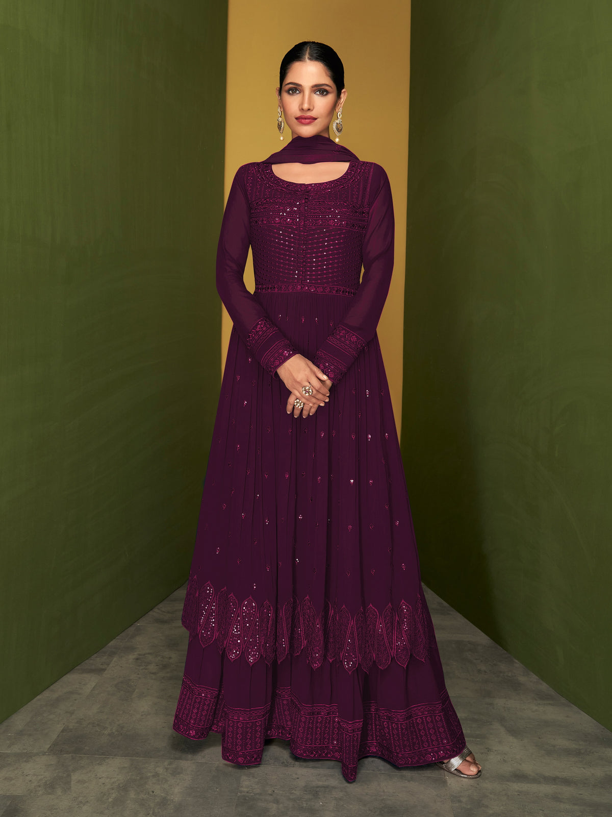 Purple Color Faux Georgette Anarakali Long Salwar Suit - Joshindia