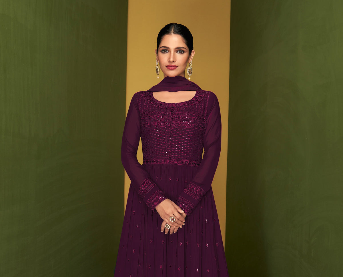 Purple Color Faux Georgette Anarakali Long Salwar Suit - Joshindia