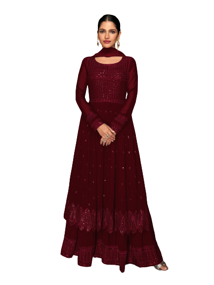 Maroon Color Faux Georgette Anarakali Long Salwar Suit - Joshindia