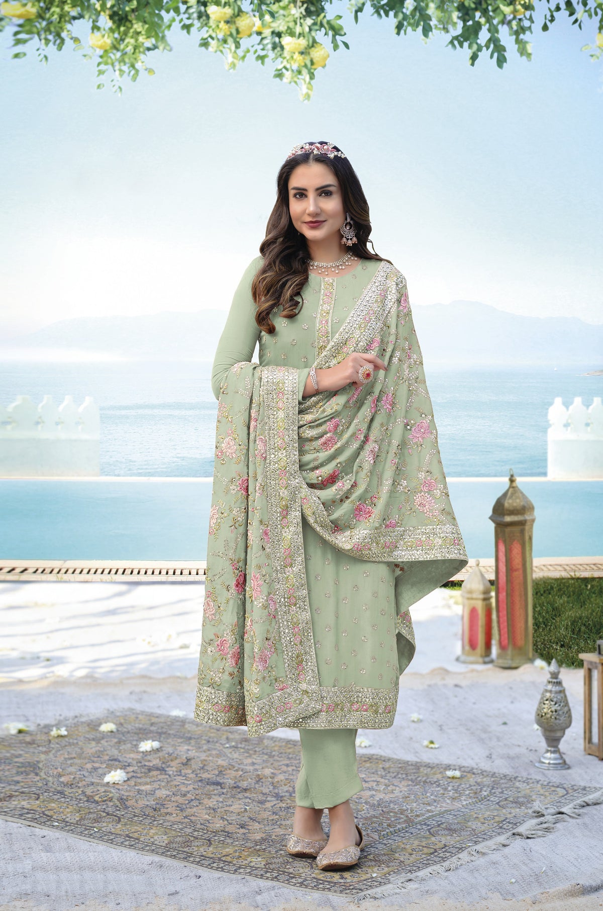 Pista Color Georgette Straight Salwar Suit - Joshindia