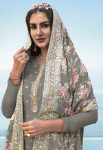 Grey Color Georgette Straight Salwar Suit - Joshindia