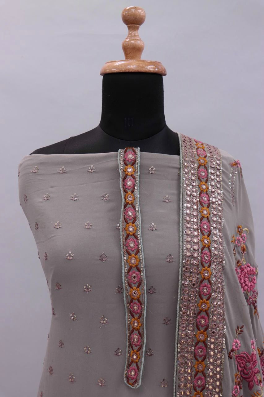 Grey Color Georgette Straight Salwar Suit - Joshindia