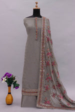 Grey Color Georgette Straight Salwar Suit - Joshindia