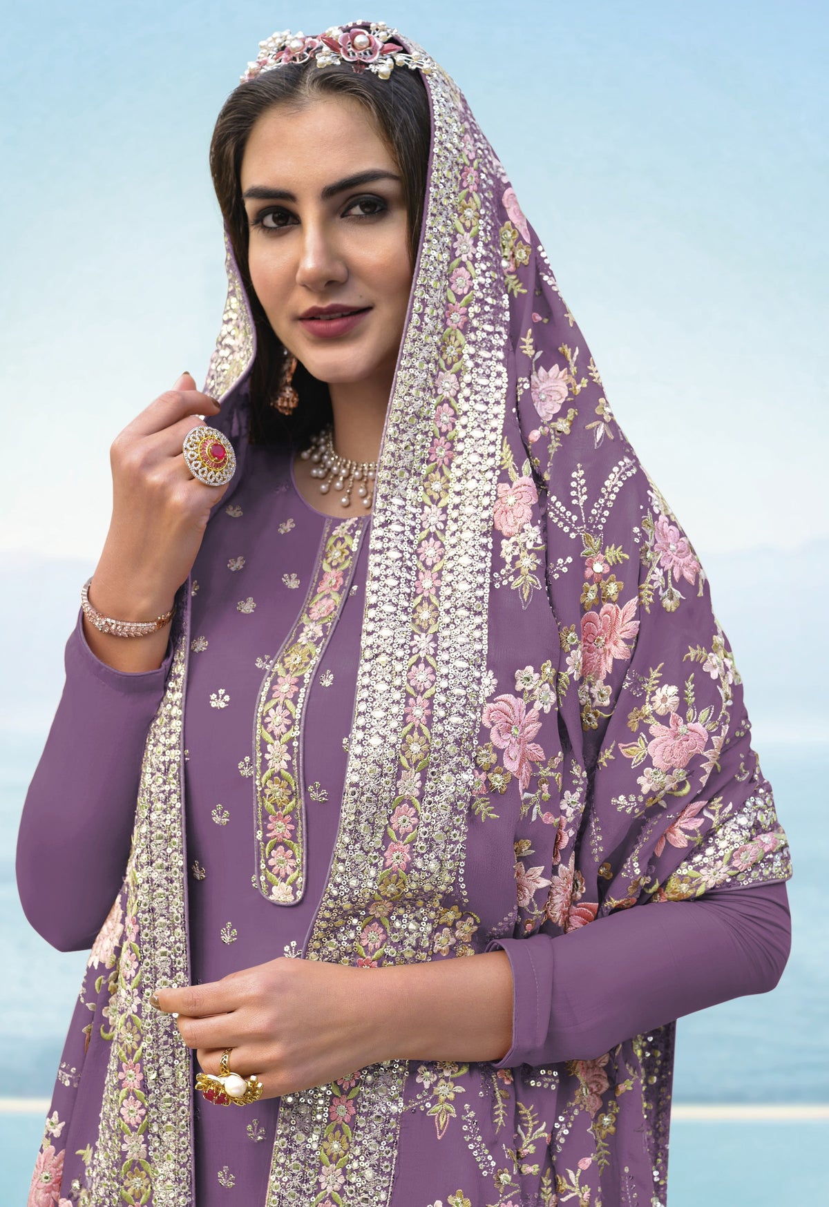 Purple Color Georgette Straight Salwar Suit - Joshindia