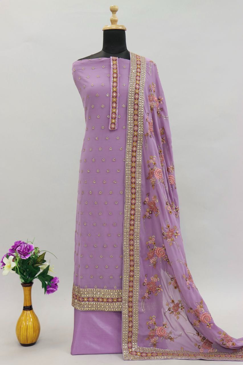 Purple Color Georgette Straight Salwar Suit - Joshindia