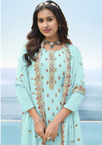 Sky Blue Color Georgette Straight Palazzo Salwar Suit - Joshindia