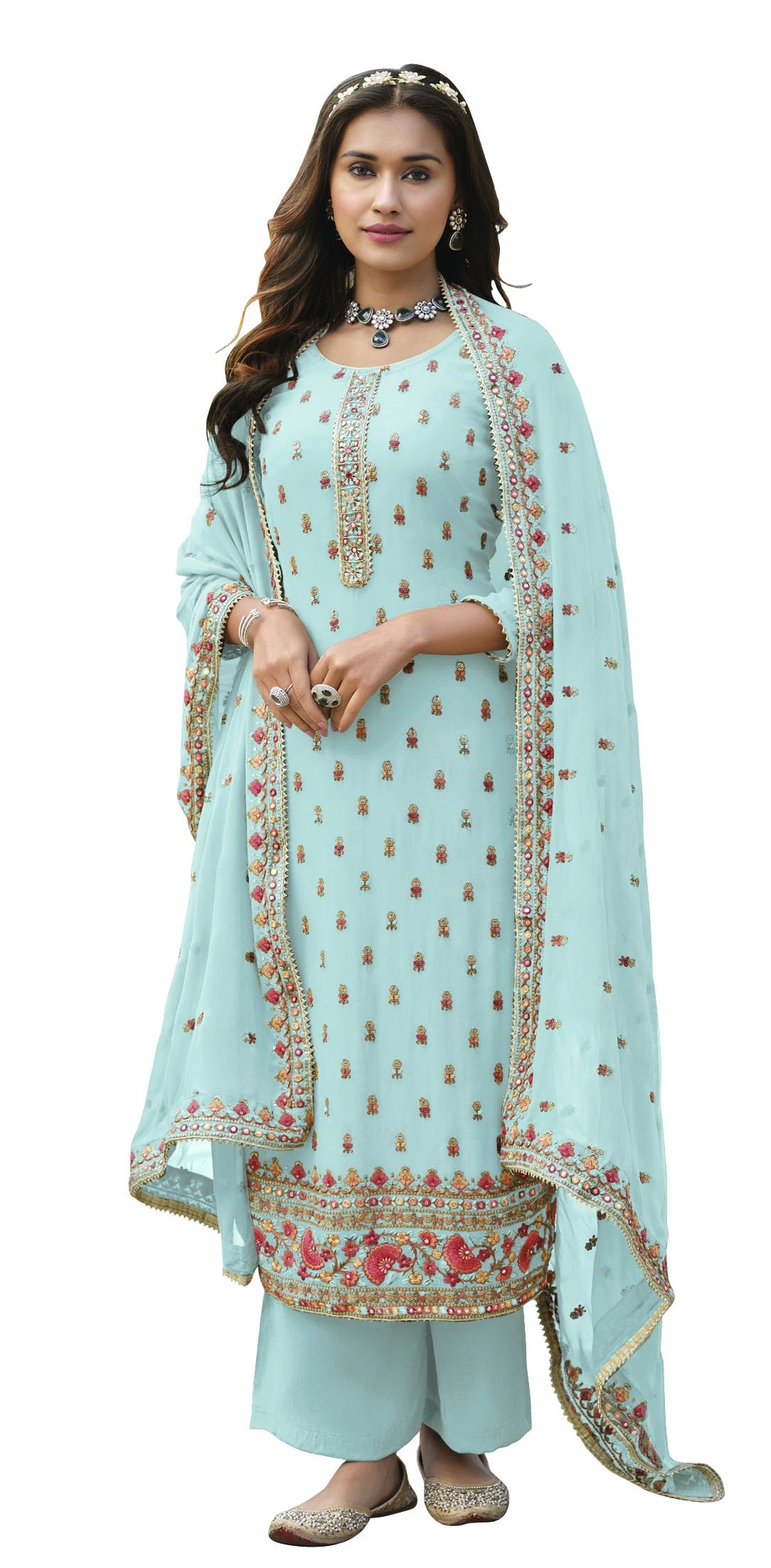 Sky Blue Color Georgette Straight Palazzo Salwar Suit - Joshindia