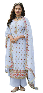 White Color Georgette Straight Palazzo Salwar Suit - Joshindia