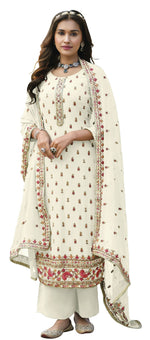 Off White Color Georgette Straight Palazzo Salwar Suit - Joshindia