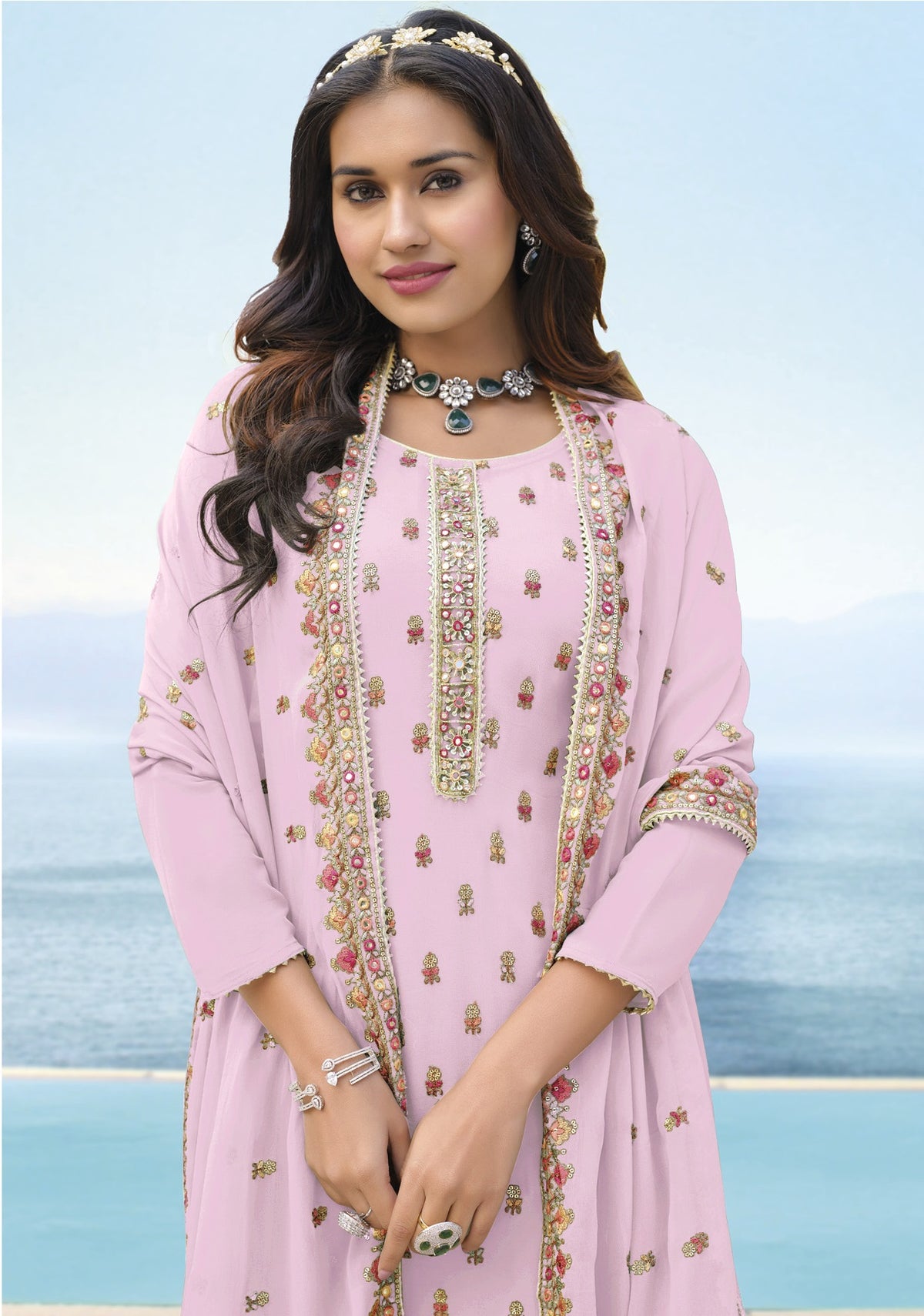 Pink Color Georgette Straight Palazzo Salwar Suit - Joshindia