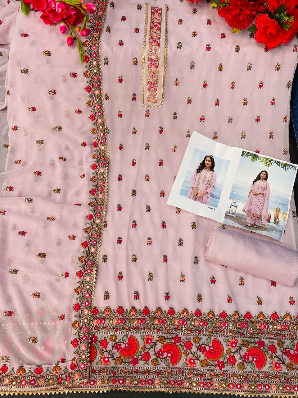 Pink Color Georgette Straight Palazzo Salwar Suit - Joshindia