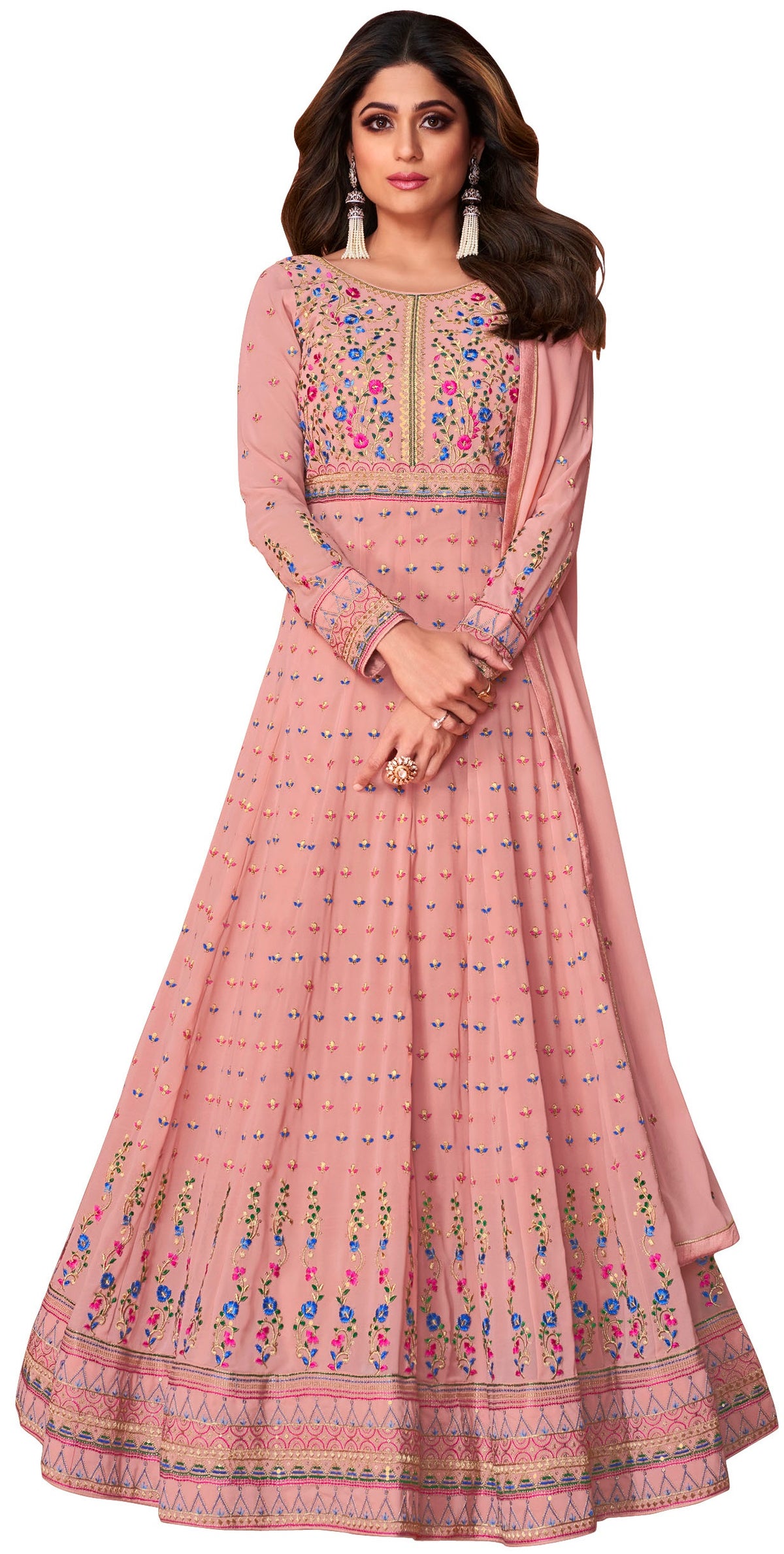 Pink Color Faux Georgette Long Anarakali salwar Suit - Joshindia