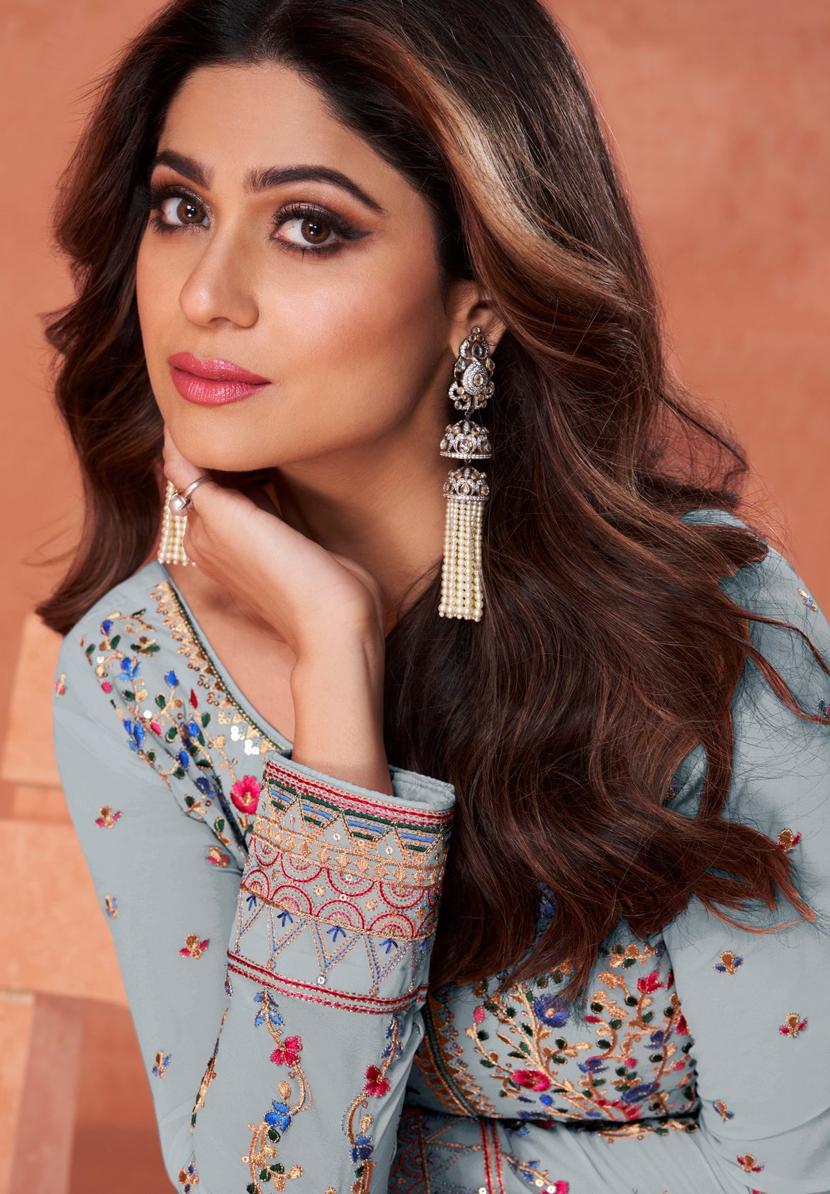 Grey Color Faux Georgette Long Anarakali salwar Suit - Joshindia