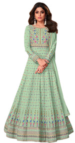 Pista Color Faux Georgette Long Anarakali salwar Suit - Joshindia