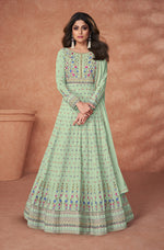 Pista Color Faux Georgette Long Anarakali salwar Suit - Joshindia