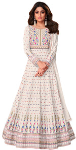 White Color Faux Georgette Long Anarakali salwar Suit - Joshindia