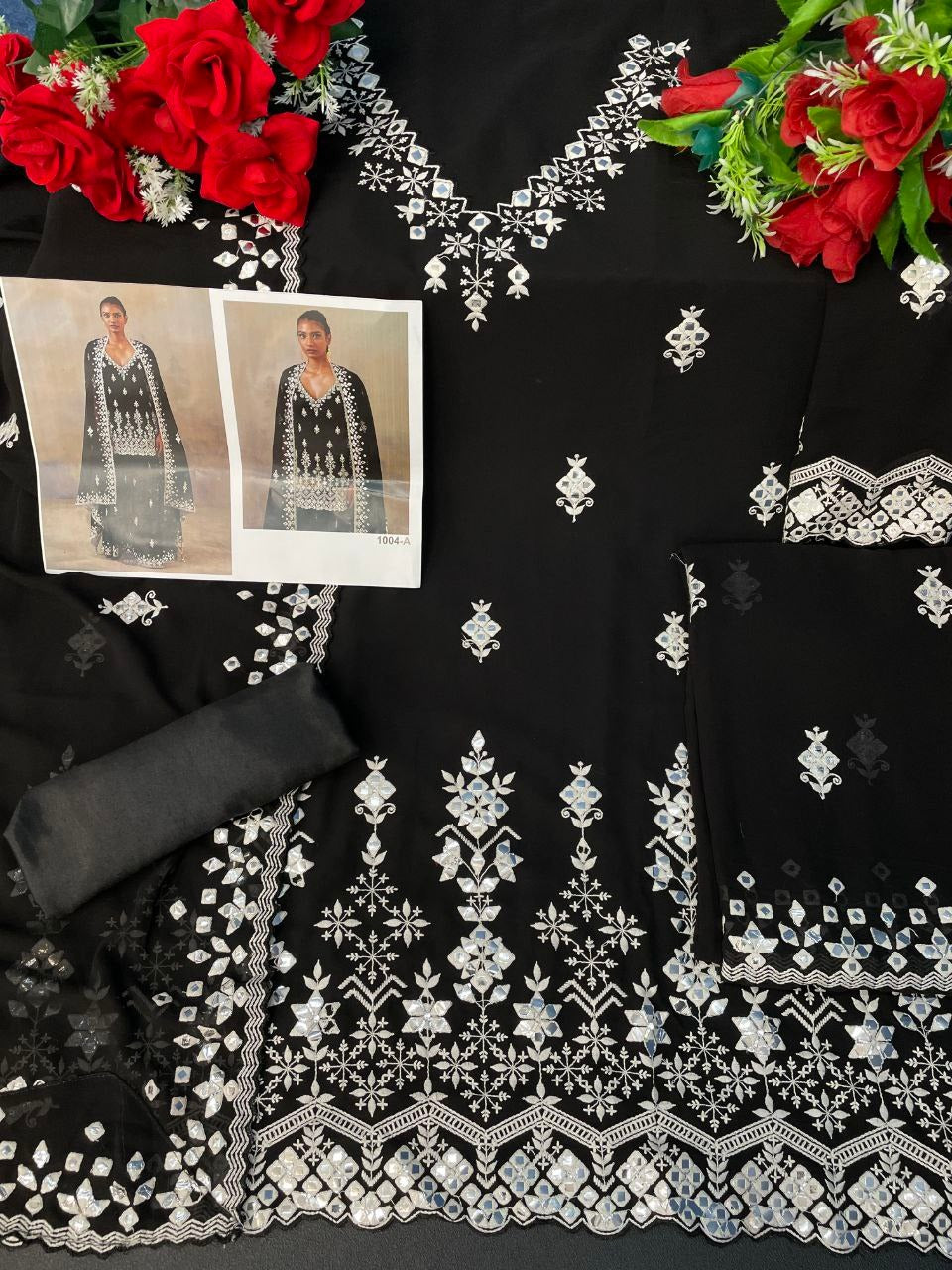 Black Color Faux Georgette With Cotton Mirror Work Sharara Salwar suit - Joshindia