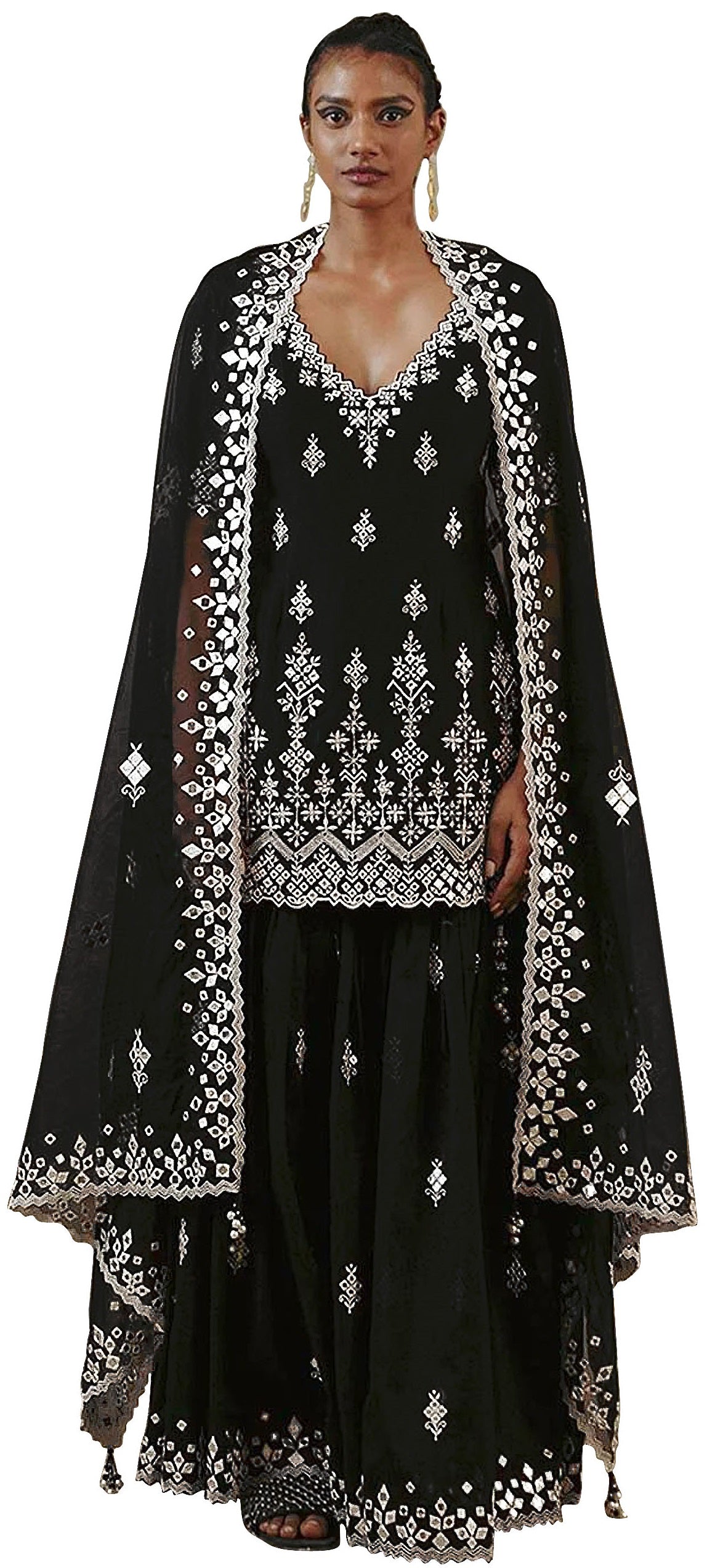 Black Color Faux Georgette With Cotton Mirror Work Sharara Salwar suit - Joshindia