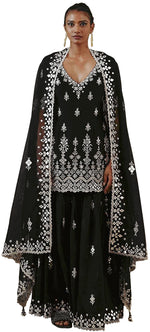 Black Color Faux Georgette With Cotton Mirror Work Sharara Salwar suit - Joshindia
