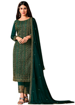 Green Color Silk Heavy Embroidery Straight Salwar Suit - Joshindia